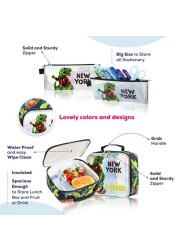 Eazy Kids - 16&quot; Set of 3 Trolley School Bag Lunch Bag &amp; Pencil Case New York Dinosaur - Green