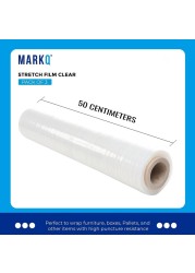 Markq [3 Rolls] Clear Stretch Film Wrap - 500mm x 250m Heavy Duty Plastic Shrink Wrap for Pallet Wrap, Packing, Moving and Packaging - Cling Wrap