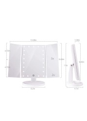 Makeup Mirror Vanity Mirror with Lights, 1x 2X 3X Magnification, Trifold Lighted Makeup Mirror, Touch Control, Dual Power Supply, Portable LED Makeup Mirror
