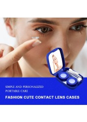 Fsunthmass Pack of 2 Portable Contact Lens Case Blue Scrub with MirrorBlue transparent LeakProof Contact Case Travel with Tweezers Remover Tool Solution Bottle for Travel Home