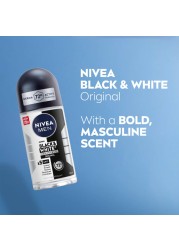 NIVEA MEN Black &amp; White Invisible Antiperspirant Roll-On Deodorant, Original, 72H Active Protection, 50ml