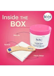 VeetSugar Wax Hair Remover Perfect for First Time Waxers Contains 12 Fabric Strips 1 Spatula with a Temperature Indicator 845 Ounce Pack of 1
