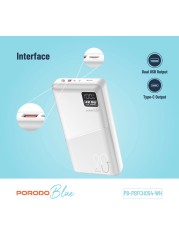 بورودو بلو باور بانك 20000mAh شحن سريع مع مخرجي USB-A و USB-C، 0-60٪ في 35 دقيقة، مخرج مزدوج USB، عمر بطارية عالي، PD 20W، QC3.0 22.5W، أبيض، لشحن سريع وفعال أثناء التنقل.
