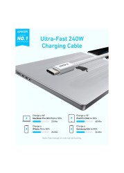 أنكر زي كابل الشحن ومزامنة البيانات USB-C إلى USB-C - أبيض بطول 1 متر بقوة 240 وات