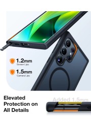 Torras Guardian Magnetic Designed for Samsung Galaxy S24 Ultra Case 6.8&quot;, Compatible with MagSafe, Military Grade Drop Tested Translucent Hard Back Soft Edge Slim Protective Case, Black