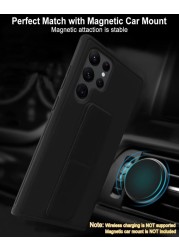 Samsung Galaxy S25 Ultra Case Cover Magnetic Car Mount Kickstand &amp; Holder, Premium Silicone Vertical &amp; Horizontal Hand Strap and Grip with Multi Stand Case for Samsung Galaxy S25 Ultra 5G Black