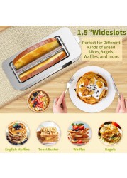4 Slice Toaster with Extra-Wide Slots &ndash; Adjustable Temperature Control, Defrost &amp; Reheat Functions for Bread, Bagels &amp; Snacks, Stainless Steel Breakfast Toaster 1400W