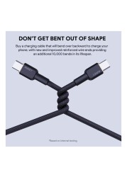 Aukey Circlet CC Nylon Braided USB-C To USB-C Data Sync And Charging Cable Black 1m 60W