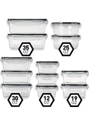 MahMir&reg; Airtight Meal Prep Container Set with Locking Lids, 12pcs Re-usable Plastic Food Storage Containers, Stackable Kitchen Organizer Boxes, BPA Free &amp; Microwave Freezer Dishwasher Safe (12pcs Set)