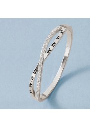 JANNAH Women&#39;s Fashion Bracelet | Roman Numerals Classic Thin Cross Bangle with Cubic Zirconia Inlaid Bracelet Jewelry Gifts for Women Ladies (Silver Plated)