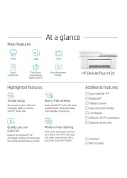 HP DeskJet Plus 4120 All-in-one Printer Wireless Print Copy Scan &amp; Send mobile Fax - white