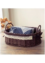 Set of 2 Eco-Friendly Oval Handwoven Storage Baskets with Handles, Durable Woven Bins with Sturdy Frame and Removable Liners for Home Organization in Living Room, Bedroom, Bathroom and Nursery-Brown