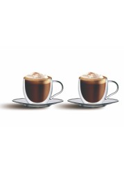 CuisineArt Double Wall Glass Coffee Cups And Saucers Clear 80ml 4 PCS
