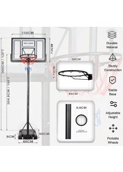 SKY LAND Sports Basketball Hoop Basketball Goal on Wheels Adjustable Height 5 - 10 FT, 44&quot; Backboard For Adults &amp; Kids, Outdoor Basketball Stand, EM-1873