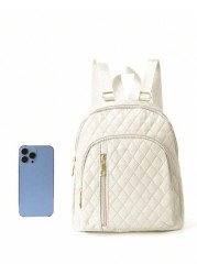 1 Piece Simple And Stylish Solid Color Quilted Multi Pocket Zipper Backpack Lightweight Large Capacity School Bag Backpack With Adjustable Shoulder Strap Portable School Bag For Middle And High School