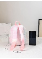 Girls Random Color Block Cartoon Embroidered Fluffy Classic Backpack