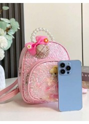 low tea 1pc Shiny Sequin Fabric Backpack Fashionable Shellfish Sequins Cartoon Princess Design School Bag Travel Daypack Backpack Backpack School Backpack Rucksack School Bag Bookbag Bag Dinosaur Bag