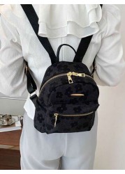 Fashionable Floral Print Black Backpack For Teens Double Zipper Design Suitable For Daily Use