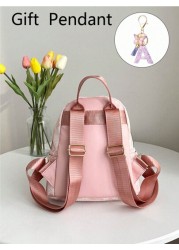 1 Set Graphic Print Casual Backpack With Large Capacity Purple Letter Pendant For Older Kids Simple Design