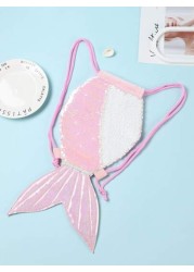 Mermaid Glitter Sequin Drawstring Backpack For Kids Ideal For Traveling Gifting And Cross Border Activities