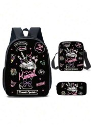 Sanrio 3D Fully Printed Cartoon 3 Piece Backpack Primary School Bag Children s Lunch Bag Pencil Bag Set Anime Kawaii Cartoon School Bag For Travel Storage Bag Makeup Bag Cosmetic Bag Vacation Organize