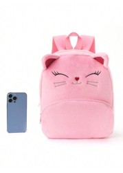 1 piece pink cute cartoon embroidered kitten plush large capacity children s backpack for girls and children classic backpack for children suitable for daily travel holiday gift