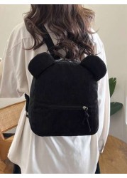 A Stylish Cute Simple Corduroy Bear Shaped Backpack Suitable For The Back To School Season A Nylon Double Zipper Lightweight Backpack Suitable For Teenagers School Daily Travel Shopping Travel And Vac