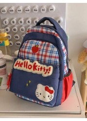 Sanrio Hello Kitty Backpack Retro Plaid Cute Cartoon Large Capacity Lightweight School Bag For Female College Students Niche Design Ideal For Classes And Casual Use Stylish Student Backpack For Everyd