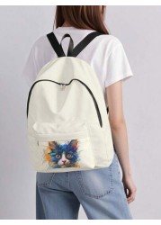 1pc Cute Cat Printed Pocket Backpack Zipper Closure Pocketed Casual Backpack Stylish For Boys And Girls Suitable For School And Outdoor Activities