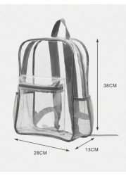 1pc Transparent Zipper Closure Backpack For School Use Fits Ages 9 13 Years