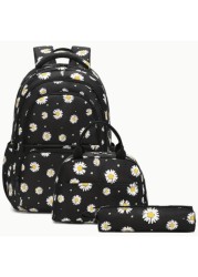 3pcs Girl Chrysanthemum Patterned Children Backpack Set School Bag Lunch Box Pencil Case