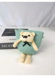 1pc Kids Cute Cartoon Bear Straw Beach Bag Princess Shoulder Crossbody Suitable For Daily Outing
