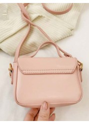 1pc New Fashionable Chic Handbag Solid Color Sweet Bow PU Small Square Shoulder Bag