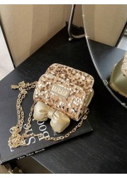 Cute Bowknot Glittering Chain Crossbody Bag Mini Shoulder Bag Casual Outing New Summer