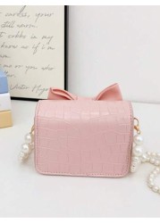 1pc Fashionable Pearl Chain Strap Mini Sling Bag With Bow Design Spring Summer