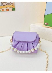 1pc Fashionable Sweet Pearl Chain Shoulder Messenger Bag Fashionable Pleated Underarm Bag Korean Version Of Hand Held Cute Girl Bag Pu Pleated Design Pearl Handbag High Grade Solid Matching Suitable F