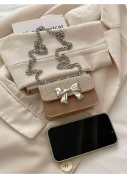 1pc Pu Fashion Sweet Spring Simple Western Style Crossbody Bag Simple And Fashionable Commuting Small Square Bag Korean Fashion Bag With Western Style Butterfly Decoration Fashionable Chain Shoulder S