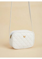 1pc Girls Metal Bowknot Diamond Grid Stitching Simple Versatile Lightweight Shoulder Crossbody Bag