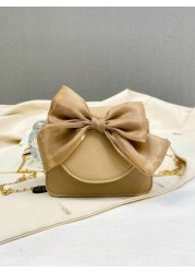 1pc Is Made Of Pu Material A High Grade Small Bag For Girls A Popular Niche Lipstick Bag A Retro Crossbody Bag A Mini Chain Small Square Bag With Lychee Pattern And Bow Which Is Sweet And Fashionable