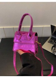 1pc New Fashion Stone Simple Hand Held Shoulder Crossbody Small Square Bag Elegant Mini Solid Color Crocodile Pattern Western Style Personalized Retro Aesthetic Casual Shoulder Crossbody Hand Held Sma