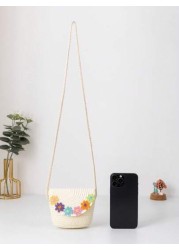 A Mini Children s Straw Bag Flap Bag Crossbody Bag Shoulder Bag Beach Bag Embroidered Applique Bag