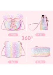 Toddler Purse Little Girl Purses For S 1 2 3 4 5 6 7 8 Year Old Birthday Gifts Cute Bow Purses Crossbody Shoulder Bag Personalized Initial Glitter Letter Coin Purse Christmas Gifts