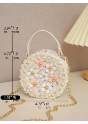 1pc Girls Floral Cute Sling Bag Zipper Closure Small Round Crossbody Bag For Outings