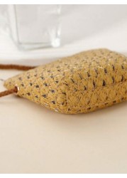 1pc Mini Lightweight Cute Woven Straw Crossbody Bag For Kids Suitable For Outdoor Beach Travel