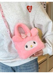 Sanrio حقيبة يد جميلة قطعة واحدة، حقيبة كتف كرتونية كارتون أنيمي ناعمة لسانتا كيتي وميلودي كهدايا عيد الميلاد وا