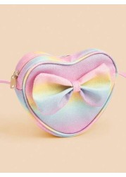 1pc Kids Girls Fashion Heart Bowknot Crossbody Bag Girls Mini Coin Purse