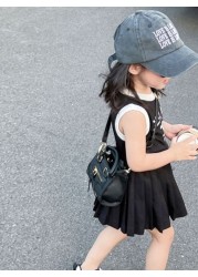 Mini Girls Square Bag Litchi Embossed Zipper Front Decor Double Handle For Daily