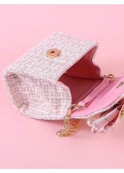 1pc Girls Cute Oversized Fabric Bow Letter Pearl Rhinestone Decor PU Flap Closure Metal Chain Casual Shoulder Bag Suitable For Holiday Daily Use