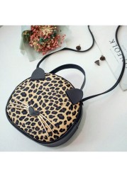 1pc Girl s New Leopard Print Bag Pu Leather Cat Mobile Phone Bag Cute Fashion Small Round Bag Ideal Choice For Gifts