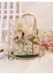 1pc Summer Daisy PVC Transparent Tote Bag Fresh Flower Printed Jelly Bag With Delicate Bowknot Gift Bag